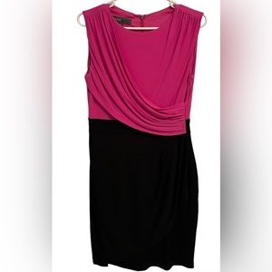 Donna Ricco Sleeveless Midi Wrap Ruched Party Sheath Modest Dress Pink/Black sz6